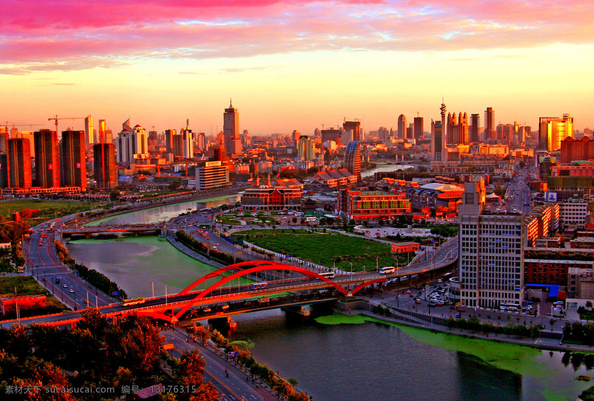 夕阳下的天津 金刚桥 鼓楼 百货大楼 大胡同 天津 大 场景 城市 风光 建筑景观 自然景观