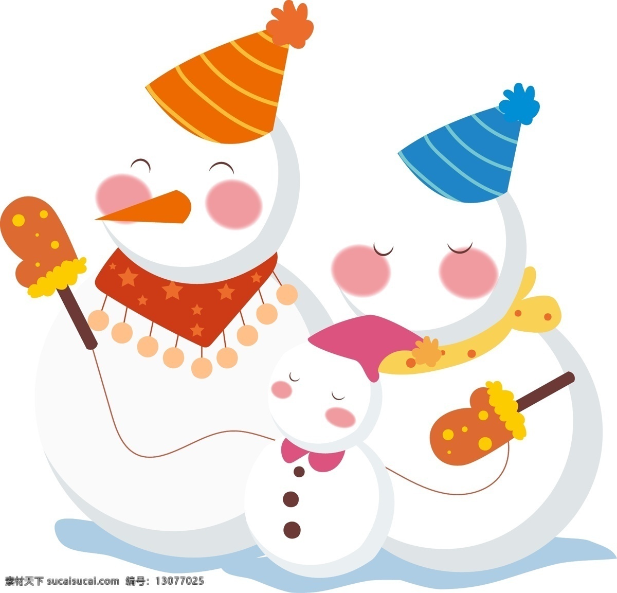 手绘 卡通 冬季 快乐 幸福 雪人 一家人 全家福