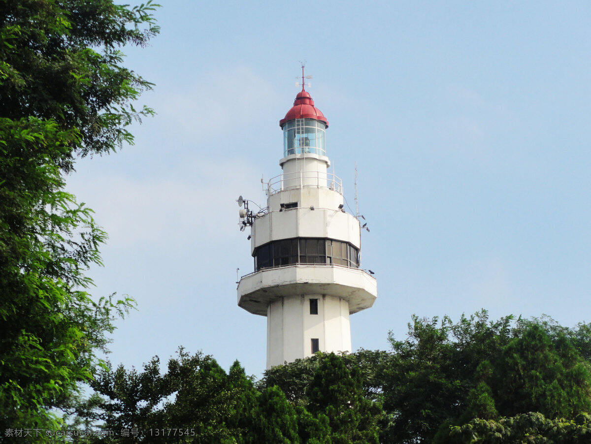 烟台山灯塔 绿树 蓝天 建筑摄影 建筑园林
