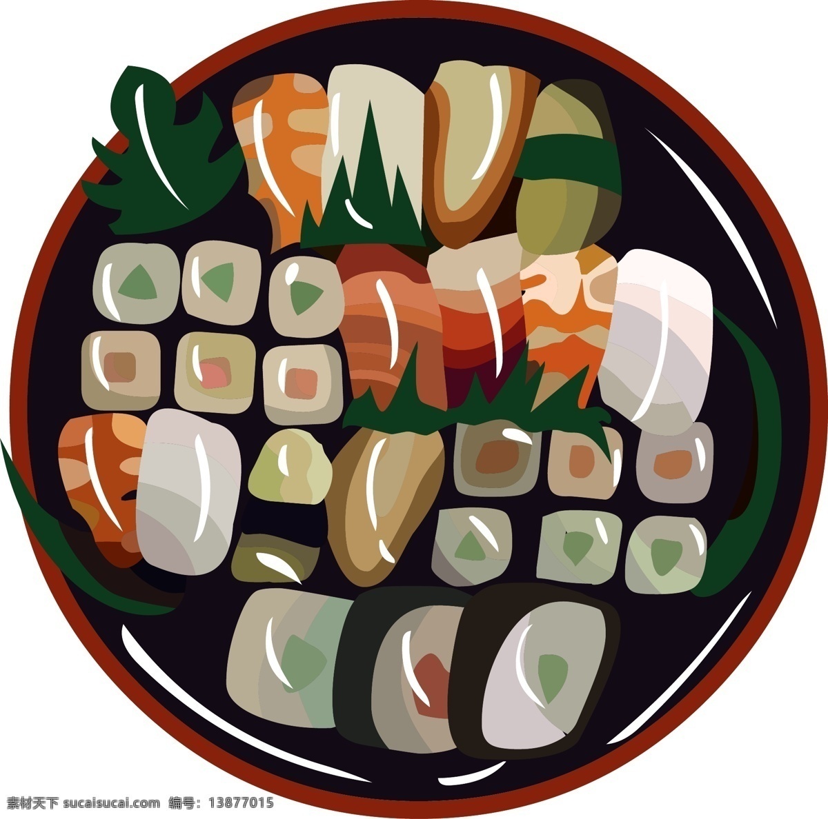 手绘 食物 矢量 美味 寿司 拼盘 美食 日本料理 手绘美食 寿司拼盘