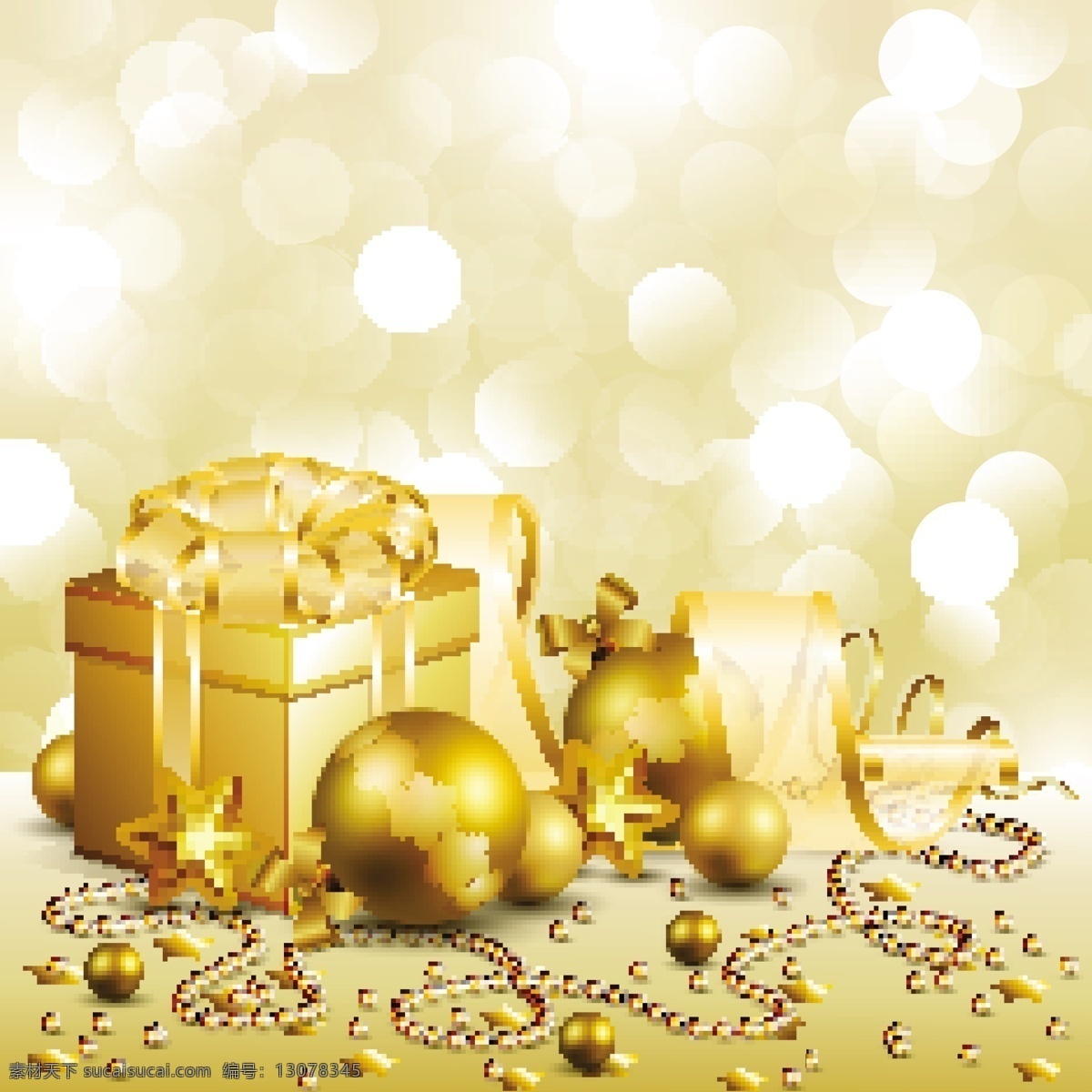 金色 圣诞节 铃铛 礼物 矢量 星星 礼物盒 丝带 创意设计 广告背景 平面设计素材