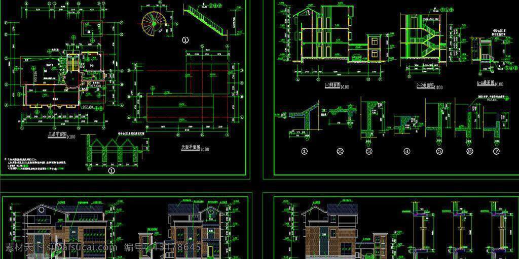 cad 别墅 公馆 环境设计 建筑设计 立面图 平面图 剖面图 施工图 室内设计 小别墅建施图 dwg 图纸 装修 装饰 私宅 别业 别墅图纸大全 源文件 cad素材 室内图纸
