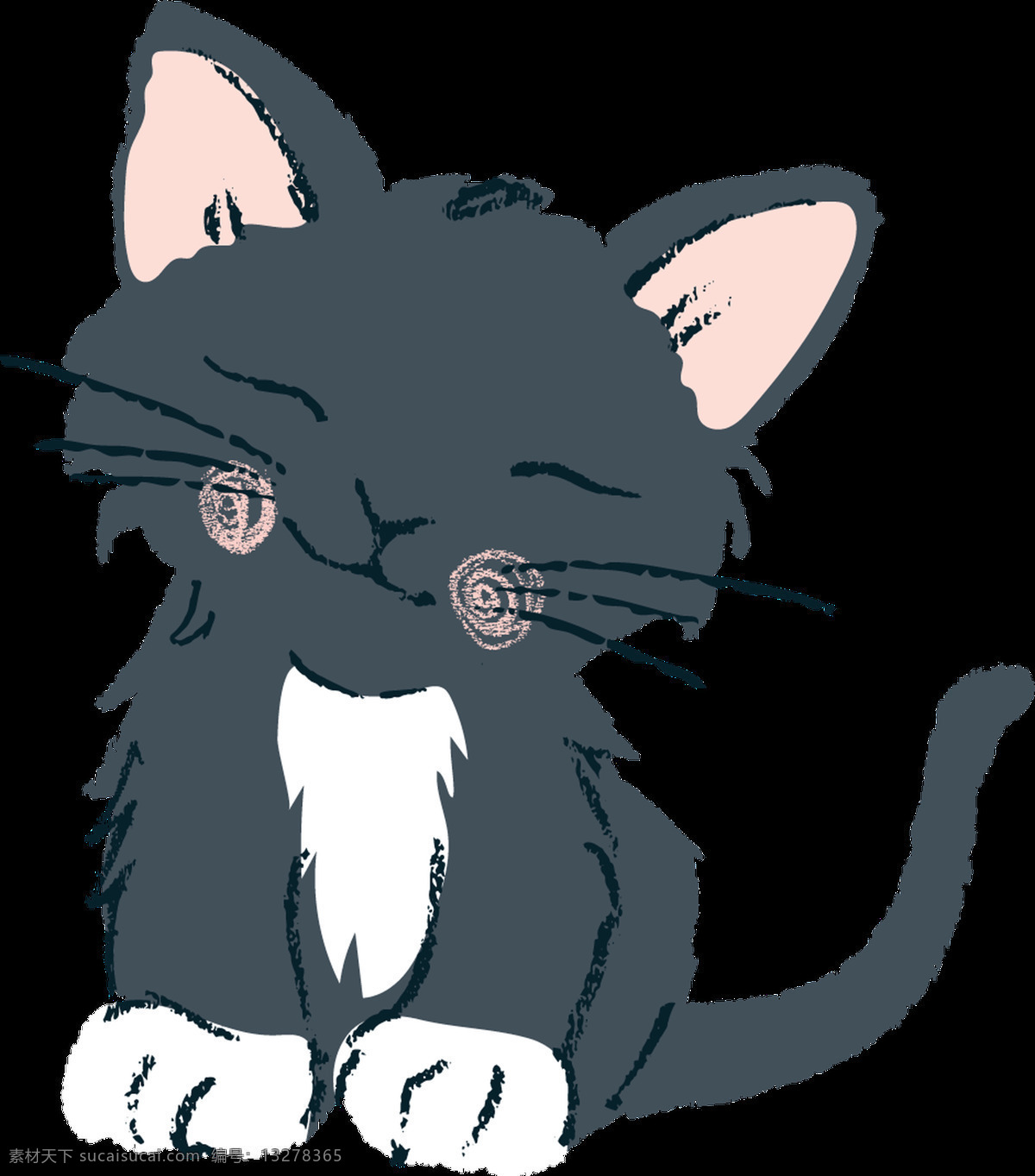侧 头 坐 微笑 小猫 透明 猫咪 宠物 卡通 可爱 猫科 免扣素材 透明素材 装饰图片
