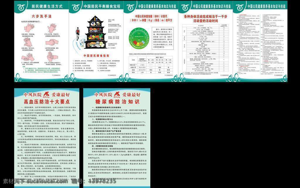 健康教育 宣传栏 六步洗手法 塔 展板模板 爱康 医院 三湘 农民 健康 行 金山塔 食谱塔 基本知识 技能 活动量 活动 时间 中风 防治 十大 要点 糖尿病 防治知识 爱康医院 健康教育标志 矢量 其他展板设计