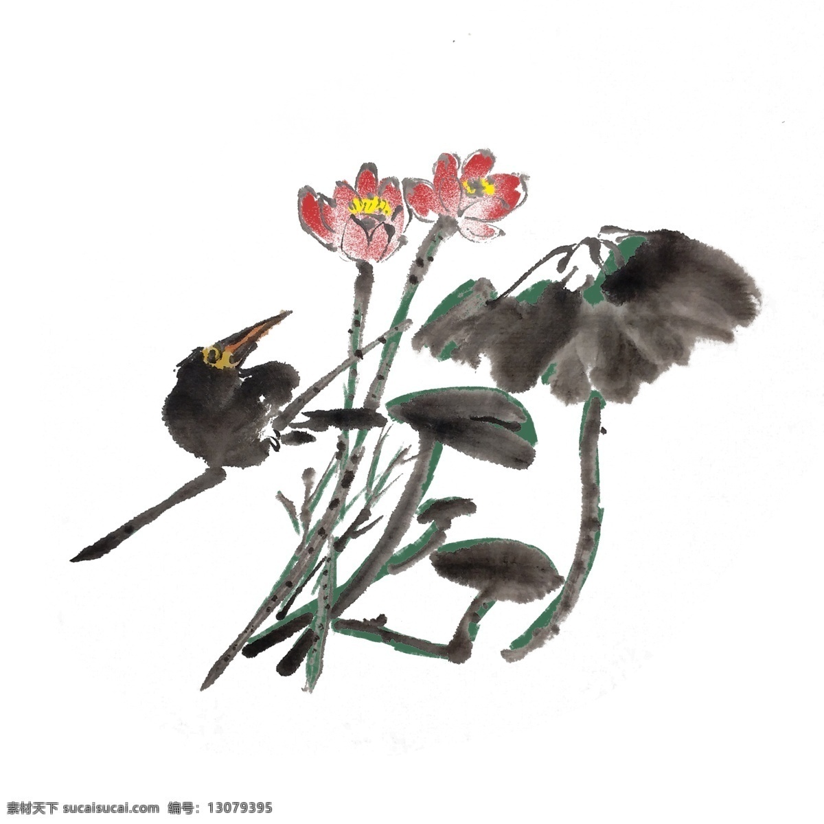 水墨 荷花 手绘 花草 中国风 古风 荷花荷叶 水墨风 墨迹 黑白 插画 春天 生动 国风 国画 水仙花