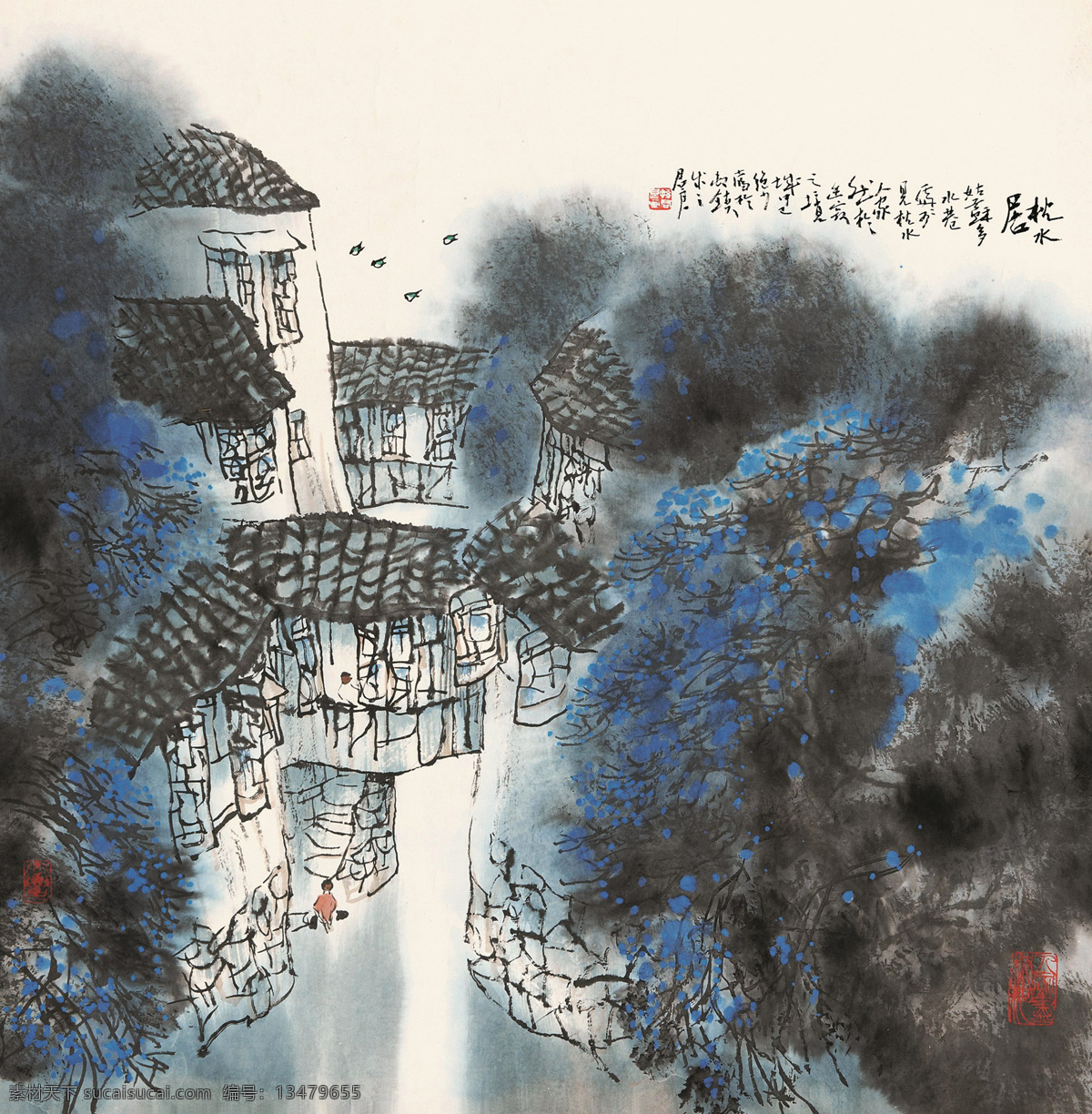 国画 绘画书法 江南 民居 诗意 水墨画 水乡 枕 水 居 设计素材 模板下载 枕水居 孙君良 枕水江南 写意 中国画 文化艺术 国画孙君良