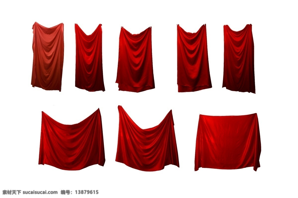 红布 红布条 褶皱 布帘 红色 分层 背景素材