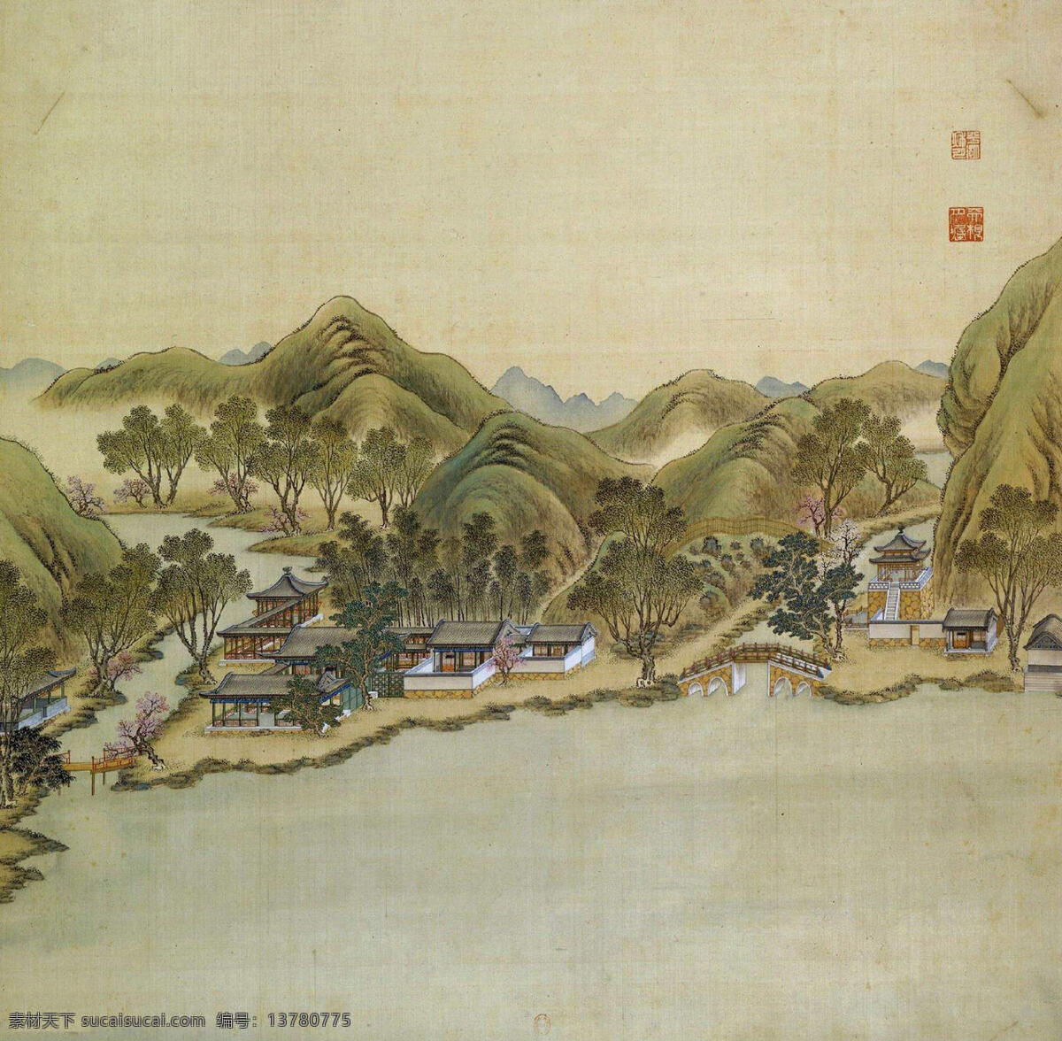 平湖秋月 风景 秋景 小湖 山树 文化艺术
