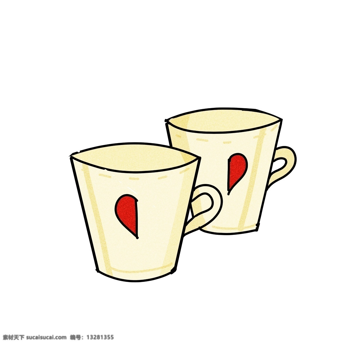 手绘 情侣 杯 插画 杯子 卡通插画 爱心 卡通 情人节 爱心杯子 情侣对杯 一半的爱心 杯子插画