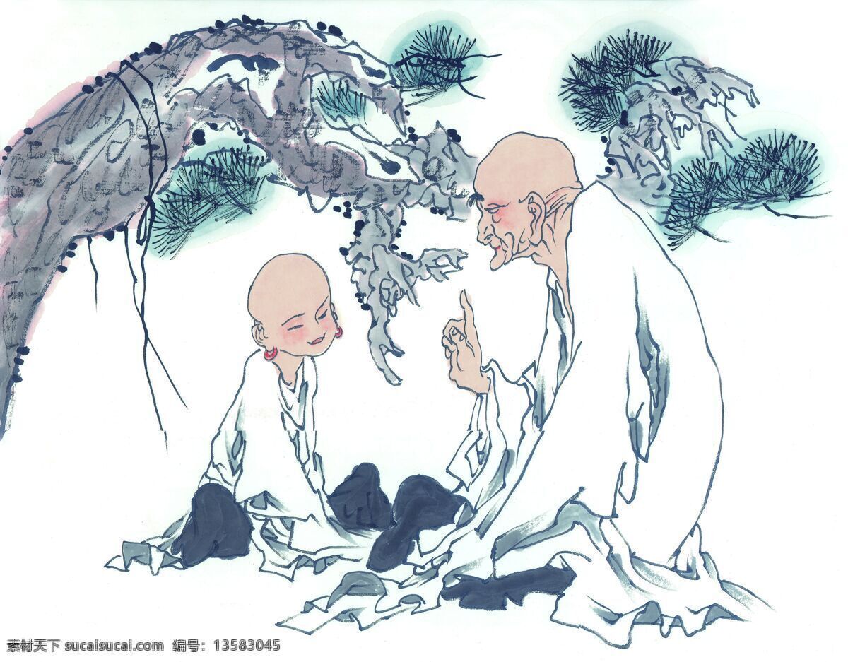 松下论禅图 人物 童子 松树 树 树木 植物 水墨 老人 老者 和尚 僧人 老僧 沙弥 论禅 文化艺术 绘画书法 中国国画 古代人物图 设计图库 中国国画系列