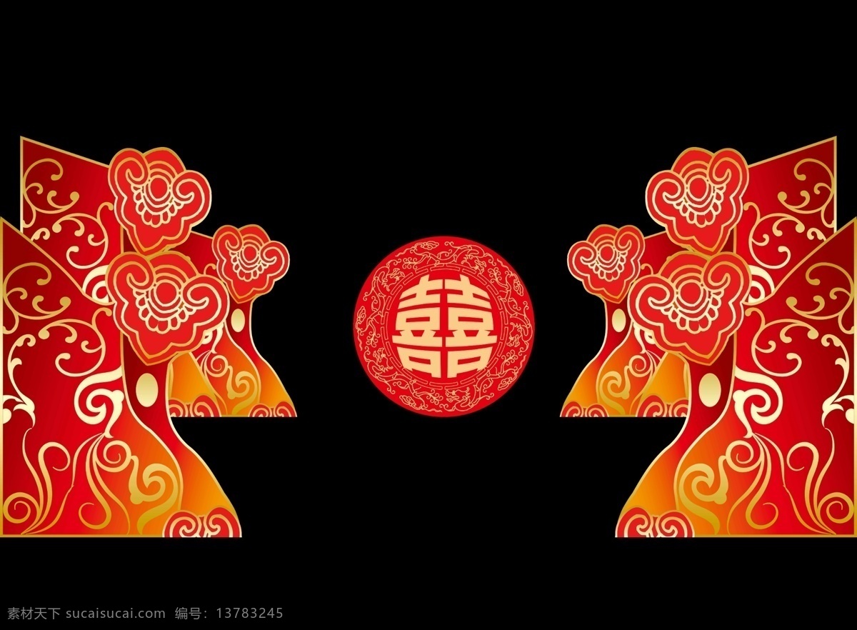 红色背景 中国元素背景 婚礼布场 古风婚礼背景 立体婚礼背景