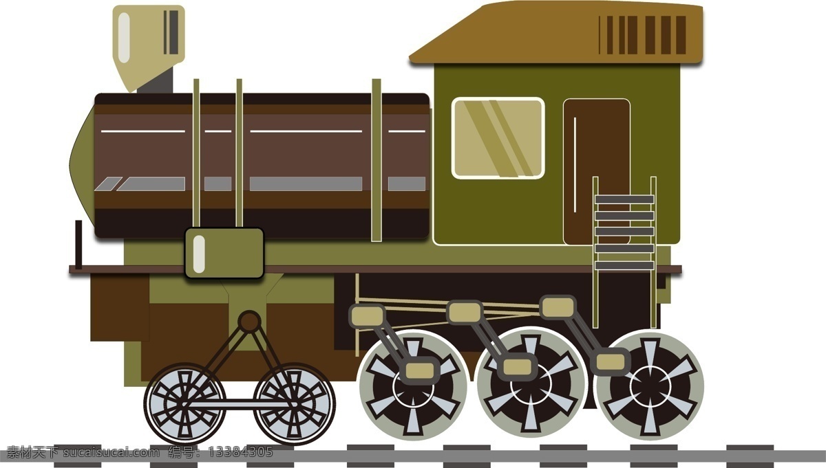 棕绿色 蒸汽 火车 插画 蒸汽火车 铁轨 卡通小火车 轨道车 古典 棕绿色火车 彩绘 可爱 小 小火车玩具