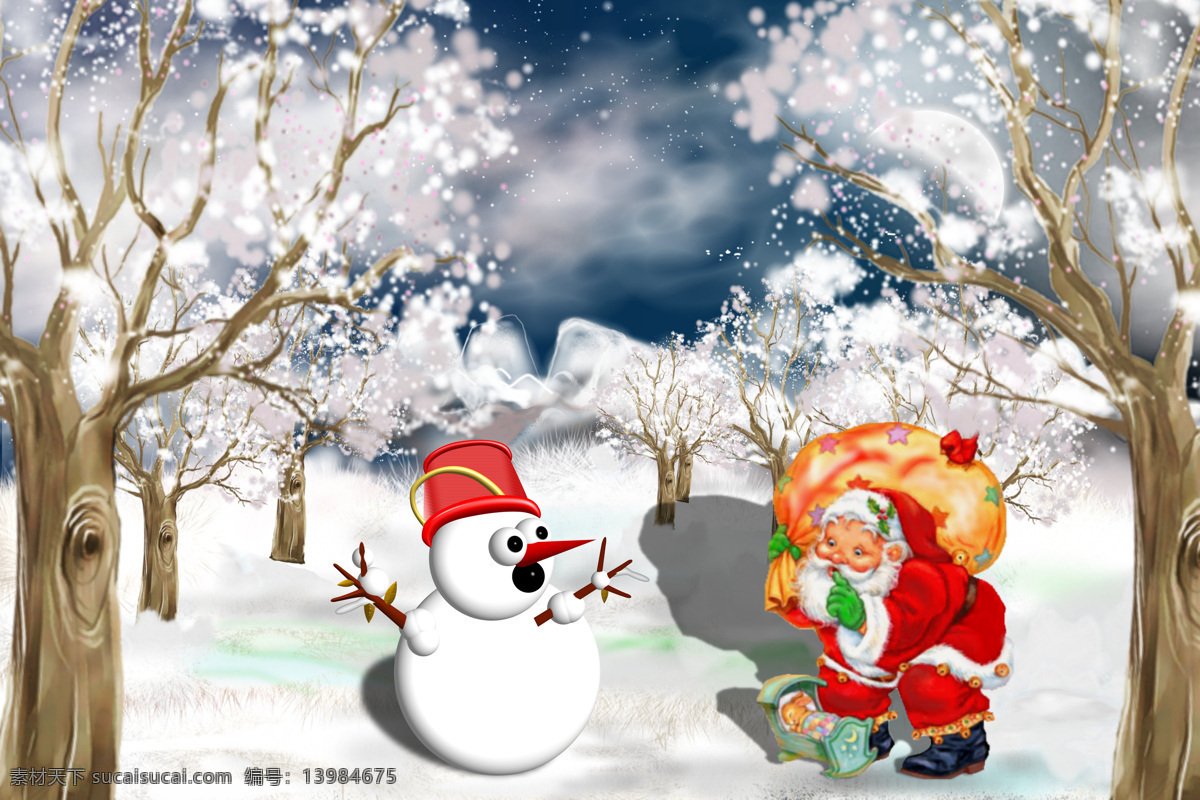 圣诞 插图 圣诞插图 节日 圣诞节 背景 雪人 圣诞树木 圣诞老人 礼物袋 圣诞装饰 圣诞素材 节日素材 节日庆典 生活百科