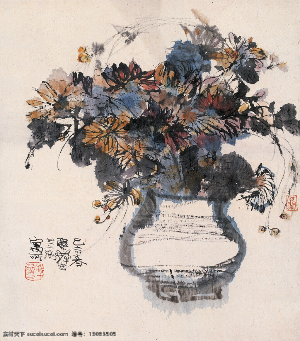 刺绣 菊花 室内装饰设计 中国画 插 瓶 花 供 宴 坐 立轴 写意花卉画 迷迭香 三色堇 程十发作品 工艺美术 平面广告 装饰设计 文化艺术