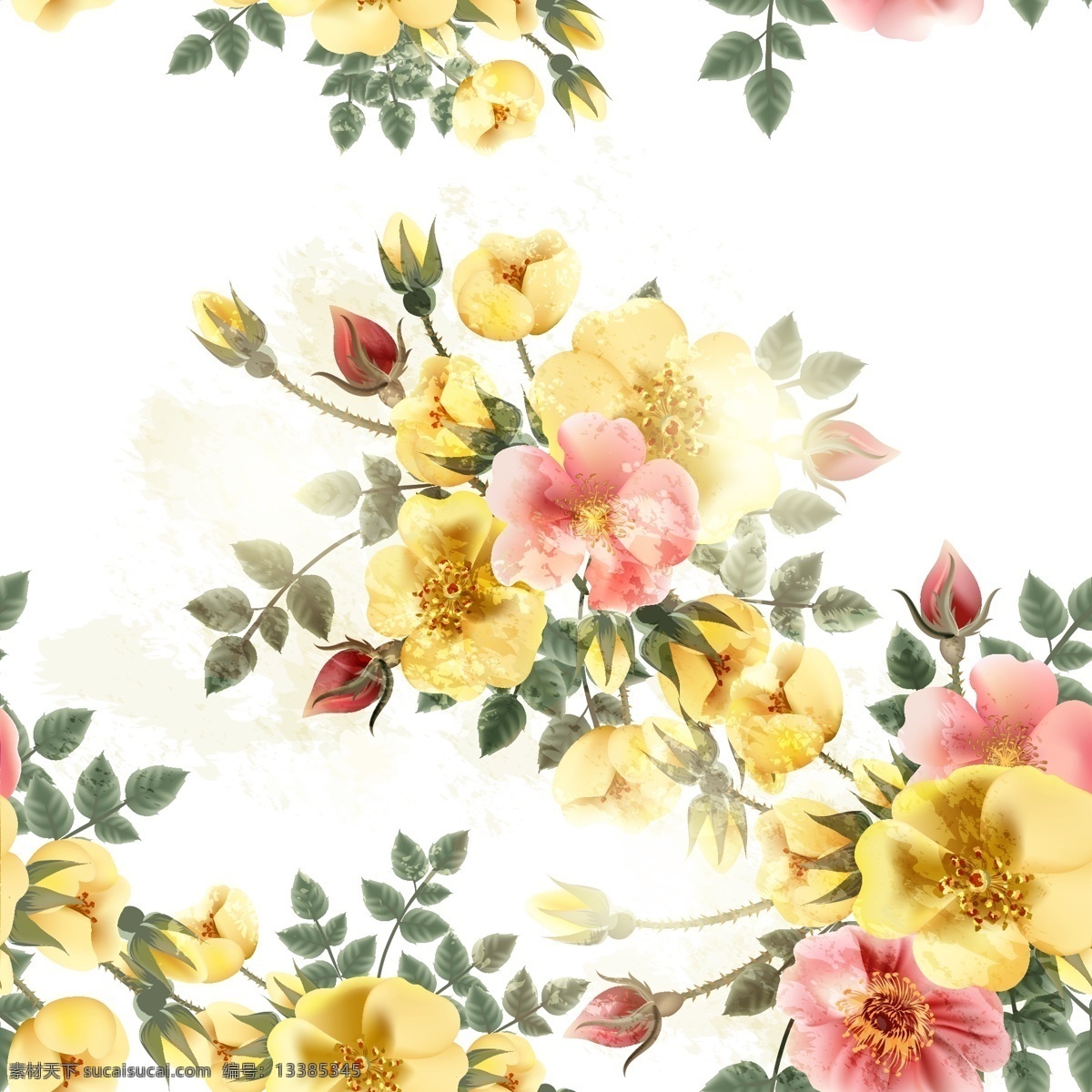 花朵 水彩 手绘 一簇花 无缝