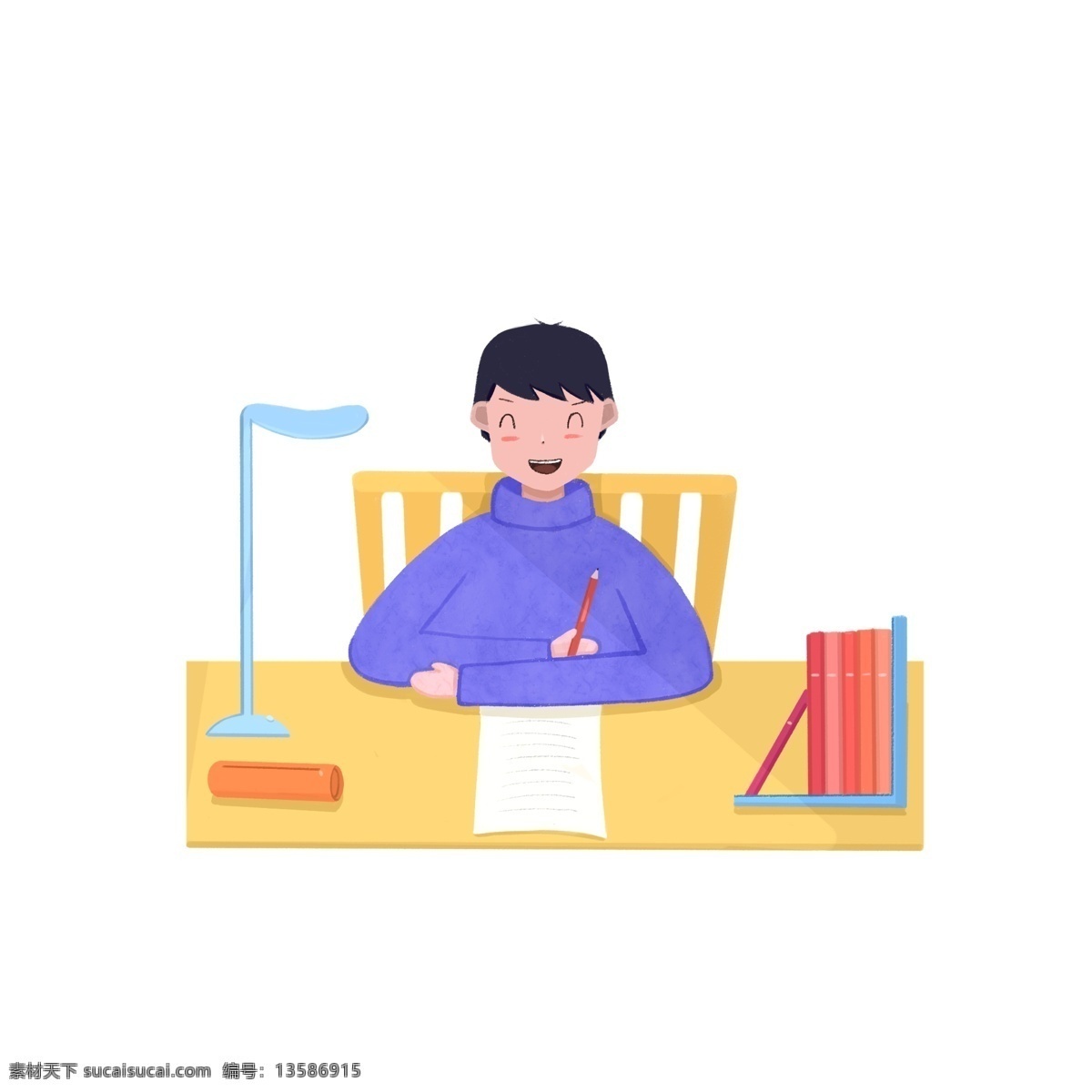 扁平 风 人物 工作 学习 场景 免 抠 扁平风 工作场景 桌子 笔袋 台灯 笔 书 办公桌 做作业 学习场景