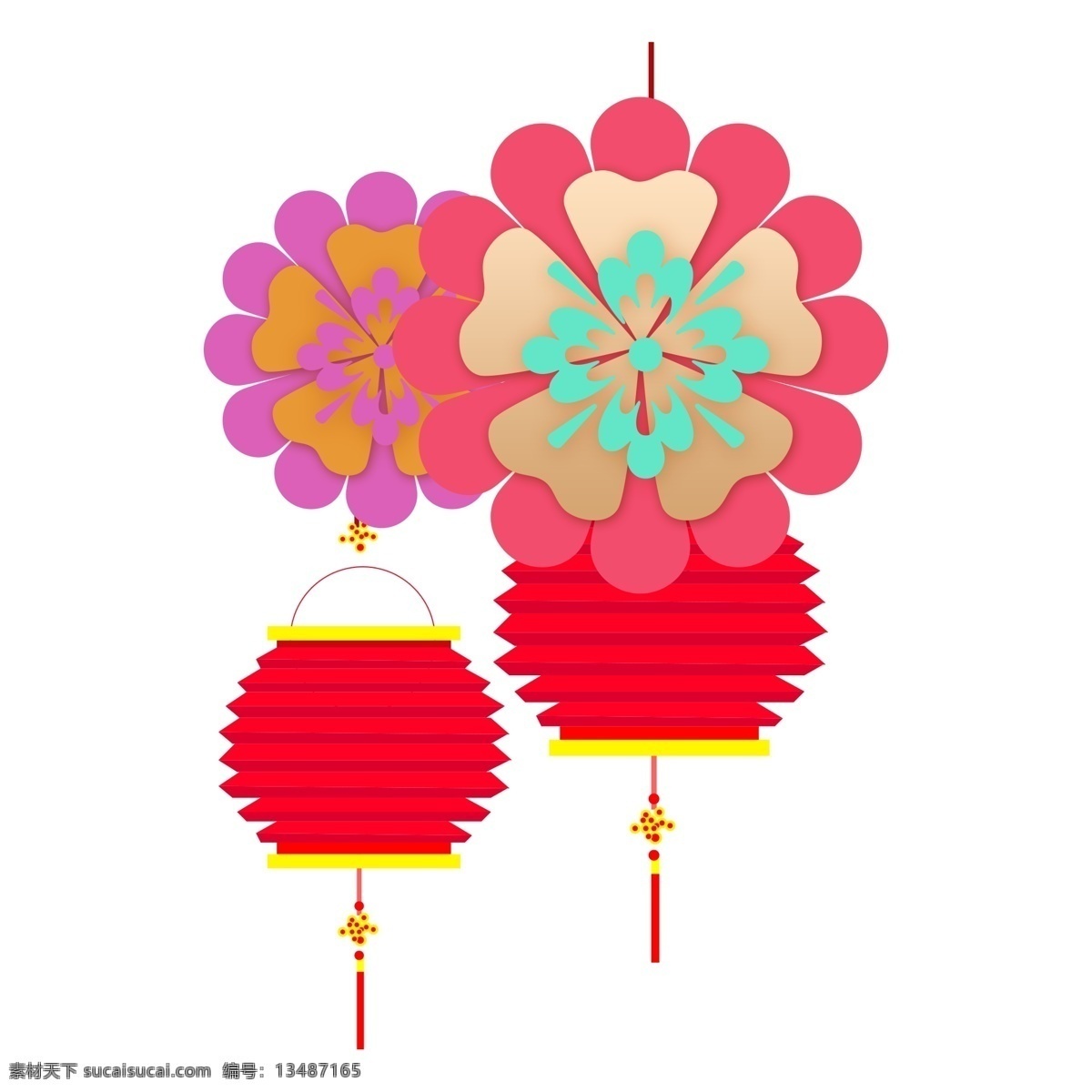 手绘 新年 花枝 灯笼 卡通 透明 红色 盛开 装饰图案 透明素材 水彩 免扣素材 新年装饰