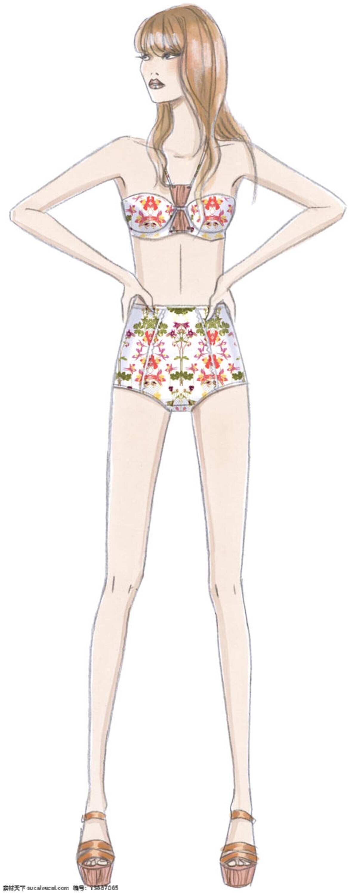 比基尼 服装设计 服装效果图 女装 泳衣 青春 美丽 花纹 效果图