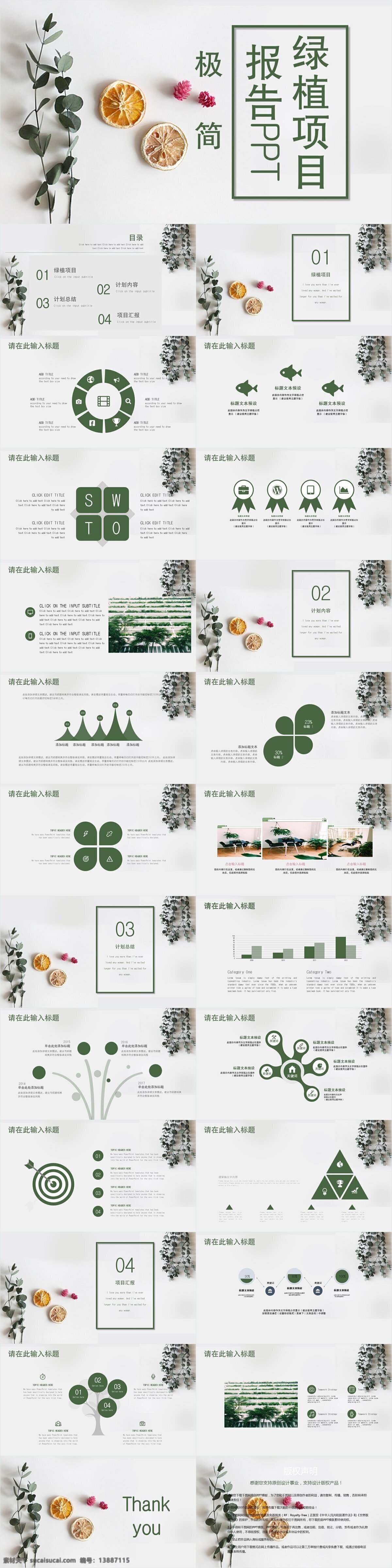 极 简 绿植 项目 报告 模板 创意 工作汇报 策划 通用 绿植项目 报告ppt 商业计划书 年终总结 项目部