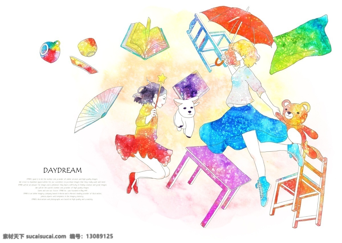 椅子 旁 跳舞 女孩 psd素材 插画 孩子 psd源文件