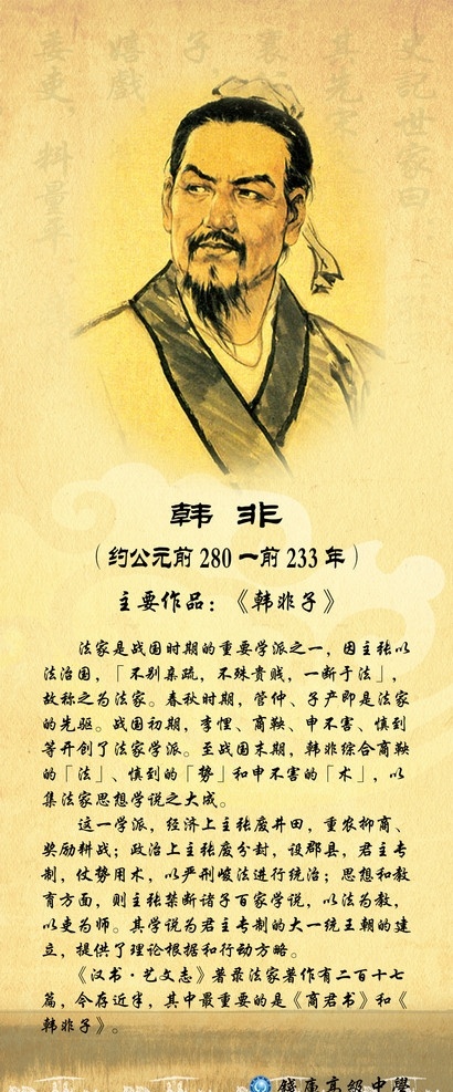 诸子百家 韩非 古代圣贤 韩非像 古典风格背景 韩非简介 韩非出生年月 韩非作品 古代战车 祥云 麦田 字 国内广告设计 广告设计模板 源文件