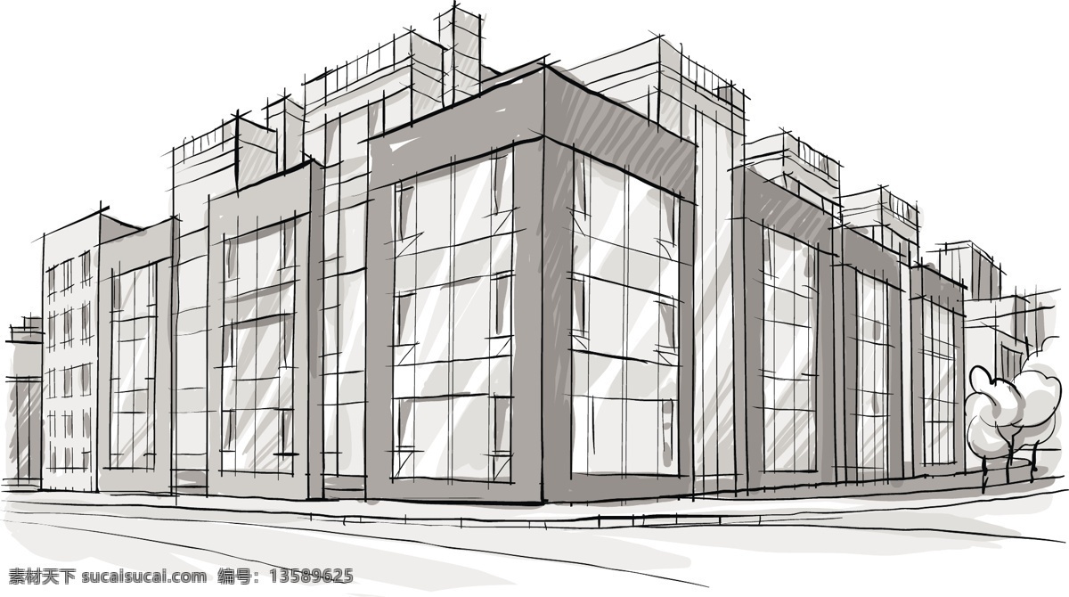 速写建筑 房子 城市 建筑 速写 手绘 白色