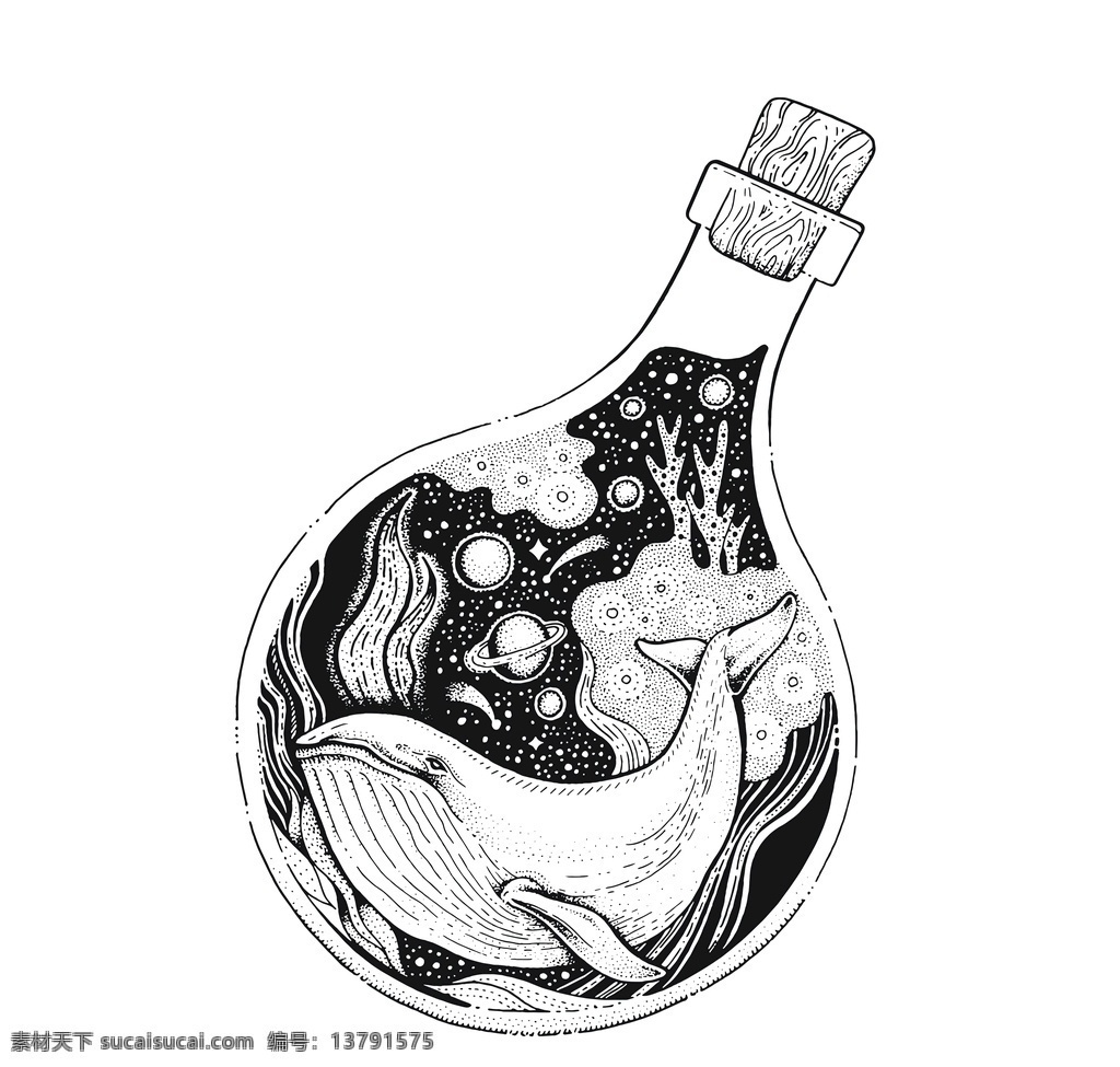 创意 奇幻 海洋 插画 图案 手绘 海洋世界 漂流瓶 印花 艺术 插图 宇宙 幻想 童话 插画设计 动漫动画