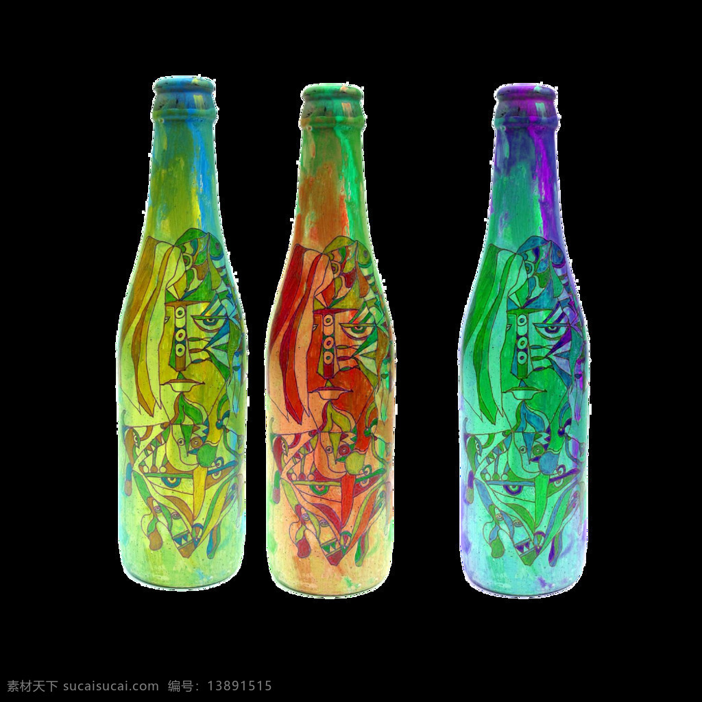 彩色 手绘 瓶子 元素 个性 啤酒 免扣素材 广告素材 宣传素材