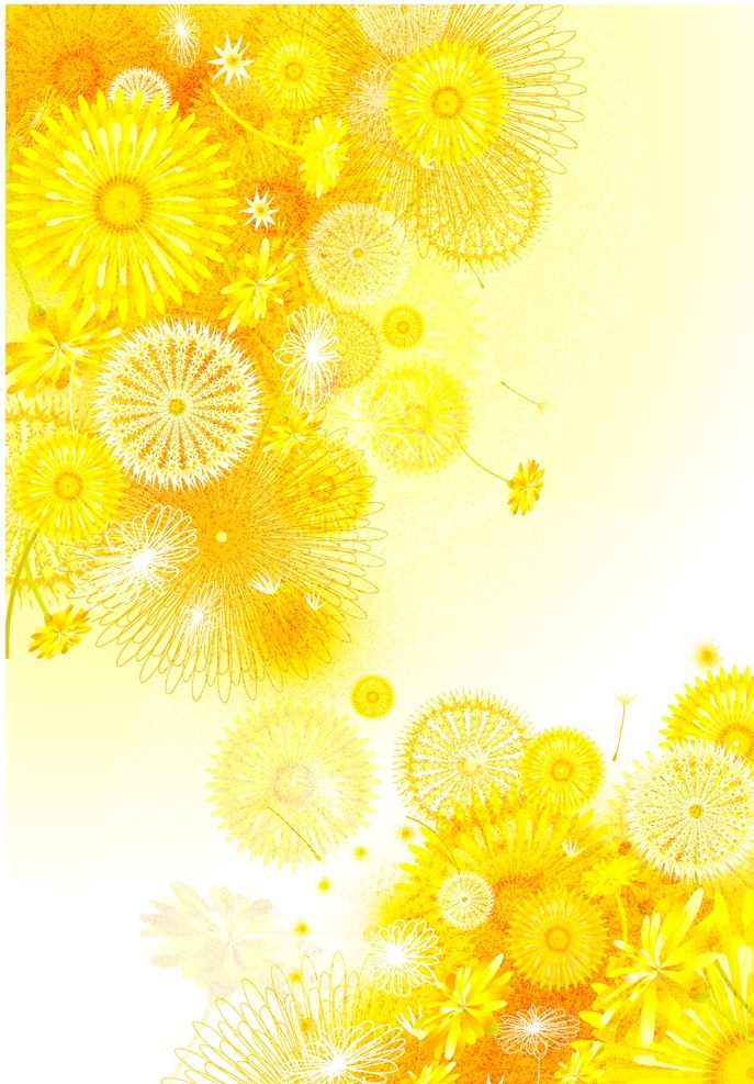 蒲公英 金色 花卉 笔记本封面 广告设计素材 包装印花 底纹边框 花边花纹