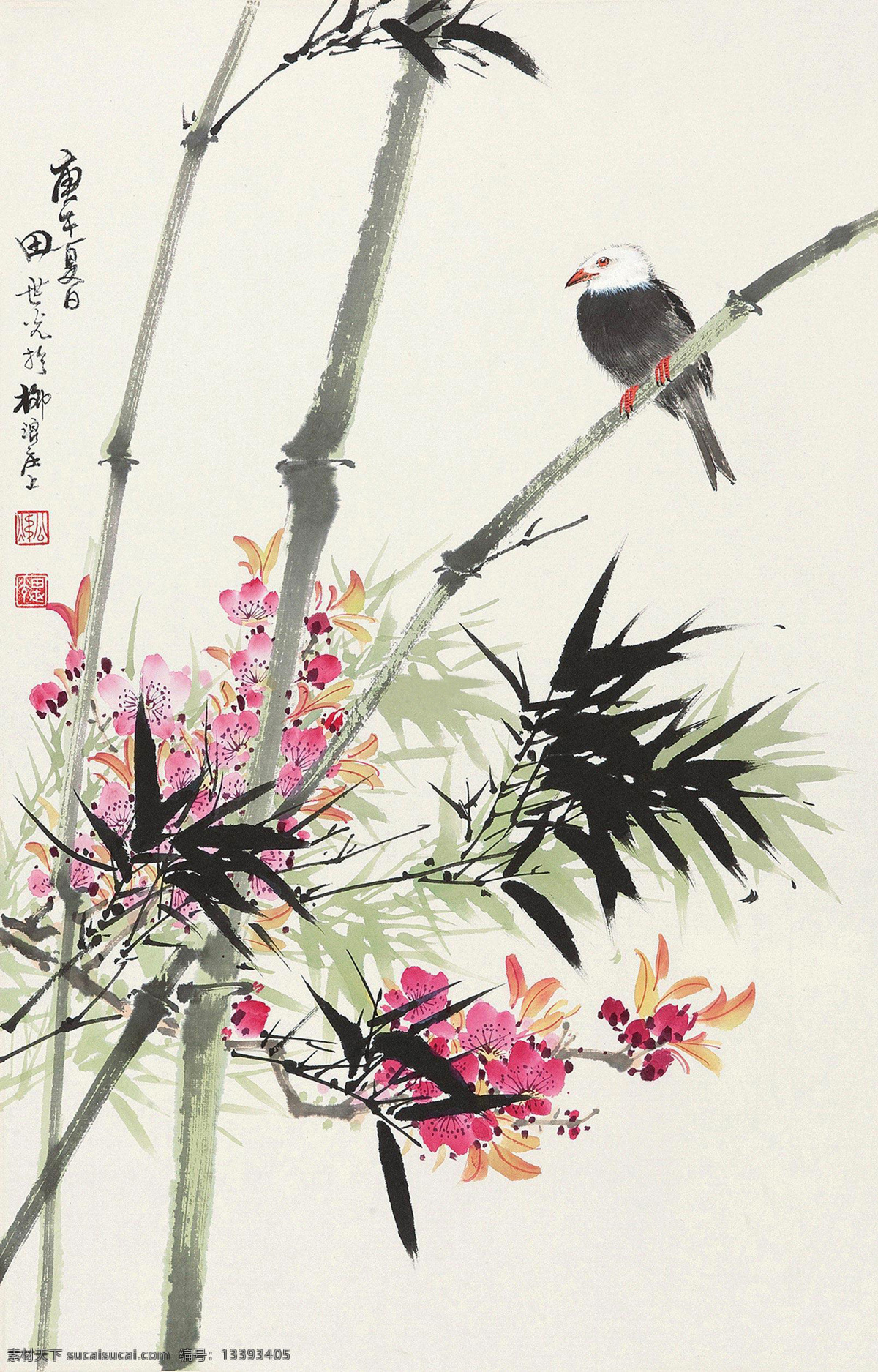 工笔花鸟 工笔画 国画 花鸟 绘画书法 水墨画 文化艺术 白头翁 设计素材 模板下载 田世光 竹子 中国画