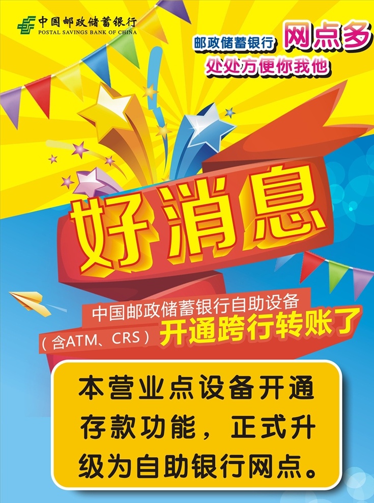 好消息 海报 宣传 邮政 广告 跨行转账 彩旗