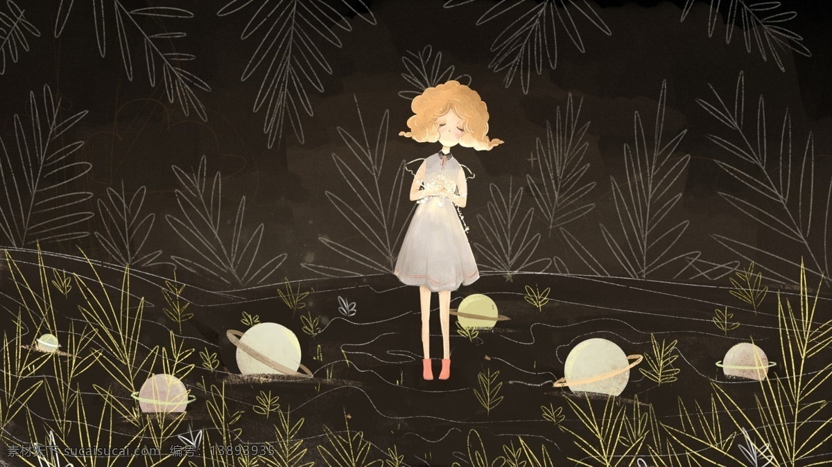 原创 插画 治愈 系 晚安 世界 女孩 夜晚 祈祷 感恩节 星球 小清新 感恩 治愈系 文章配图 晚安世界