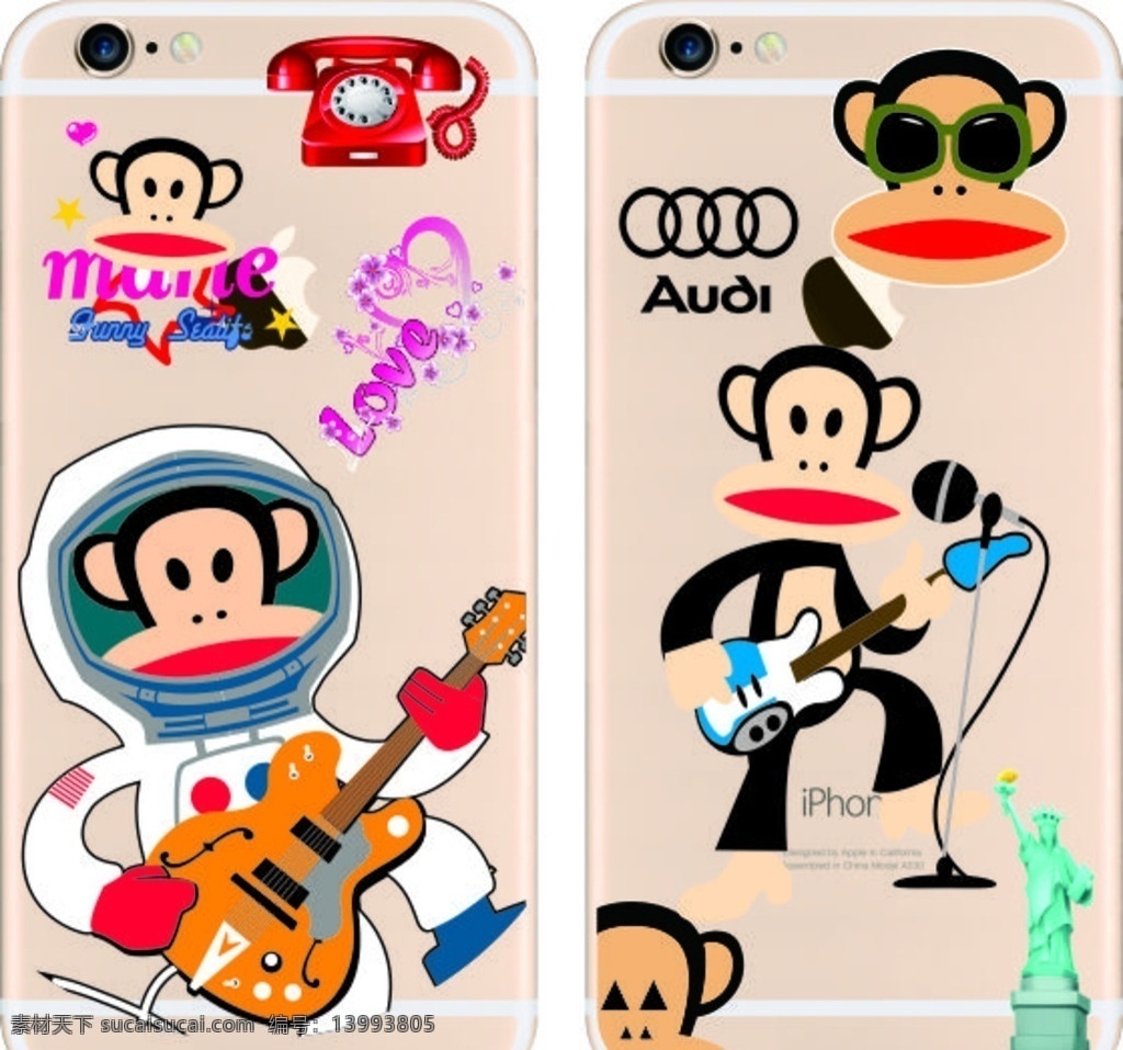 彩绘手机壳 iphone 时尚 彩印 打印 卡通 动物 大嘴猴 sky 现代科技 数码产品