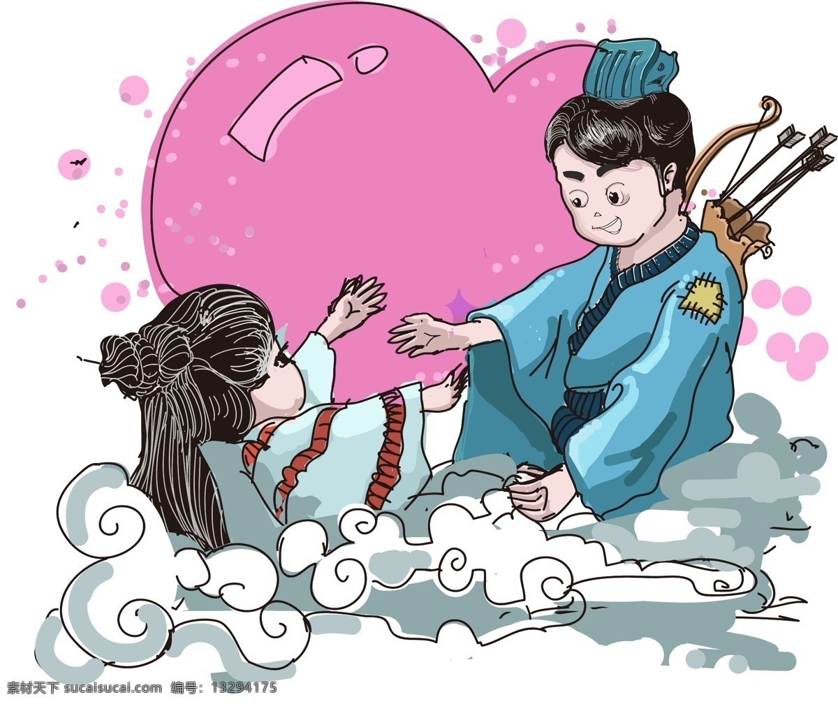 七夕 情人节 手绘 牛郎织女 爱情
