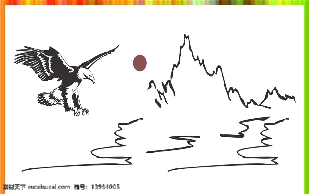 硅藻 泥 图 矢量 流水 山峰 硅藻泥图 矢量图 中国风 老鹰 硅藻泥中式风 室内广告设计