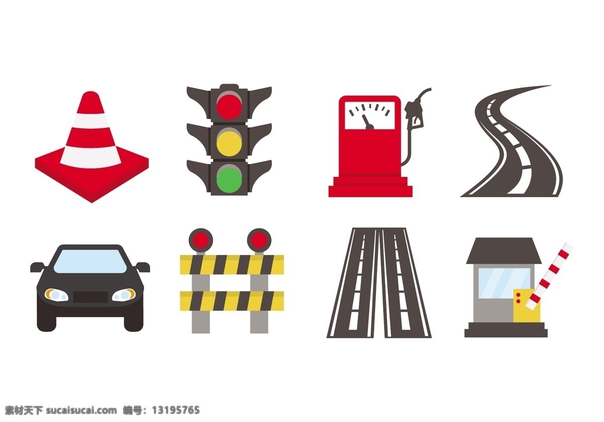 矢量 扁平 交通 图标 路障图标 交通路障 交通图标 图标设计 红路灯 加油站 汽车 道路