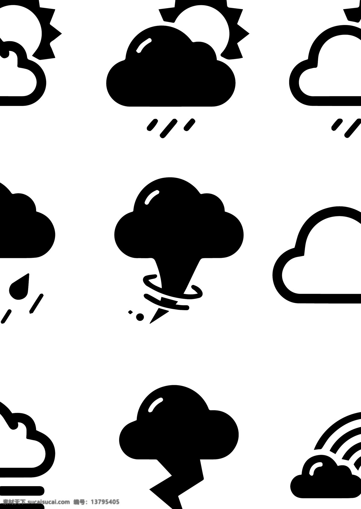 黑色 天空 图标 系列 白色 背景 插图 图标集 天气 插画 符号 温度计 雨伞 风暴