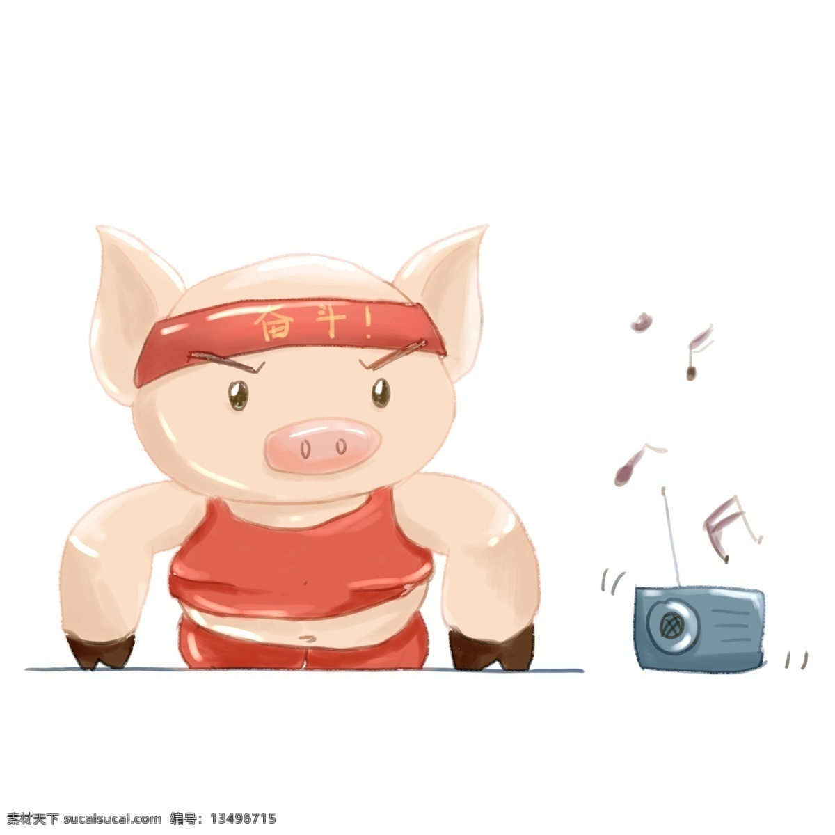 卡通 可爱 小胖 猪 锻炼 身体 拟人 手绘 商用 可商用 锻炼身体 小猪 肥胖