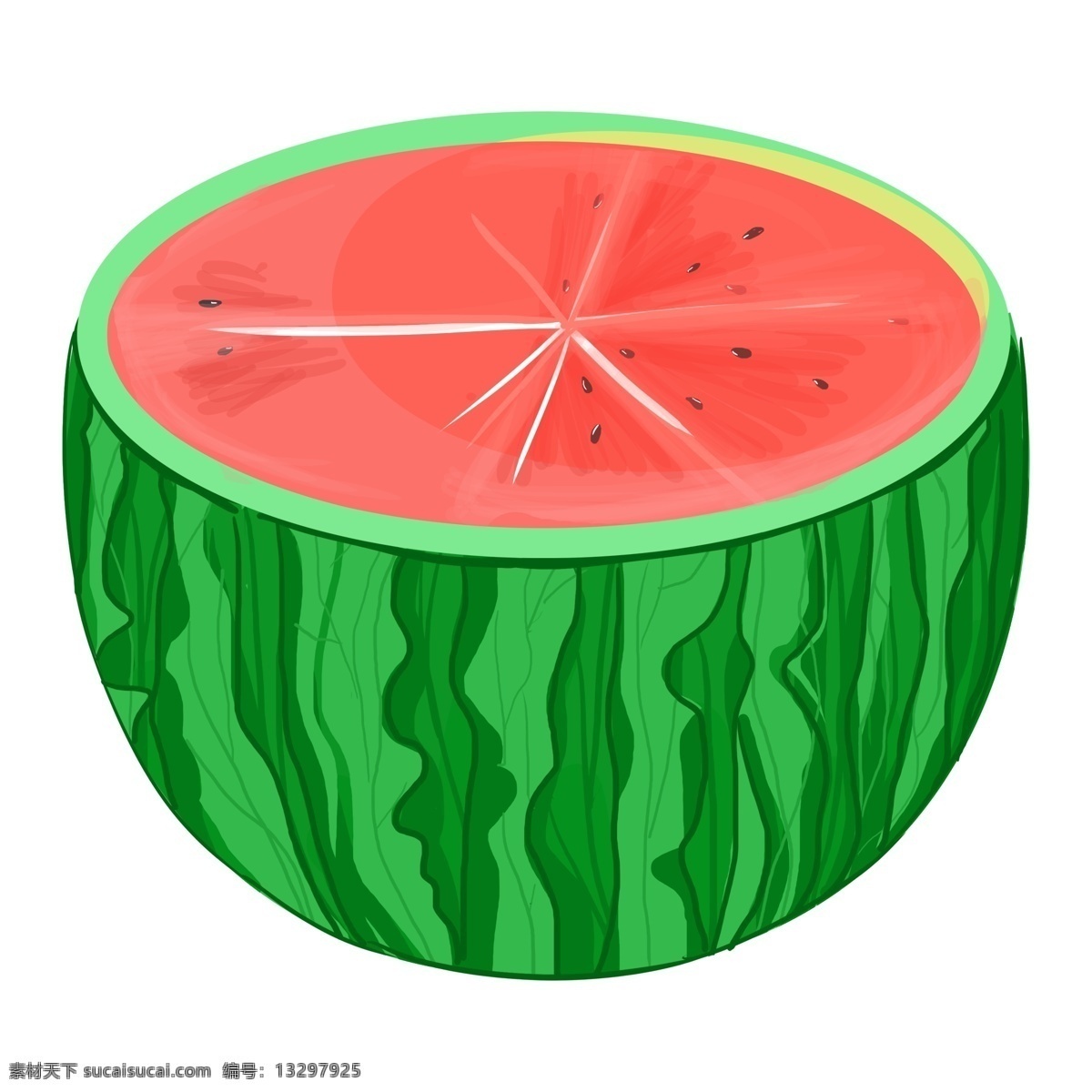 夏至 清新 手绘 西瓜 元素 水果 插画 卡通 免 扣