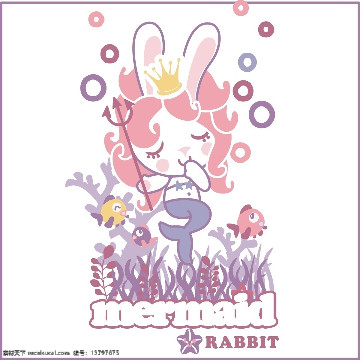 可爱 兔子 美人鱼 公主 女 人鱼公主卡通 可爱兔子 吸允手指女孩 美人鱼公主 卡通设计 白色