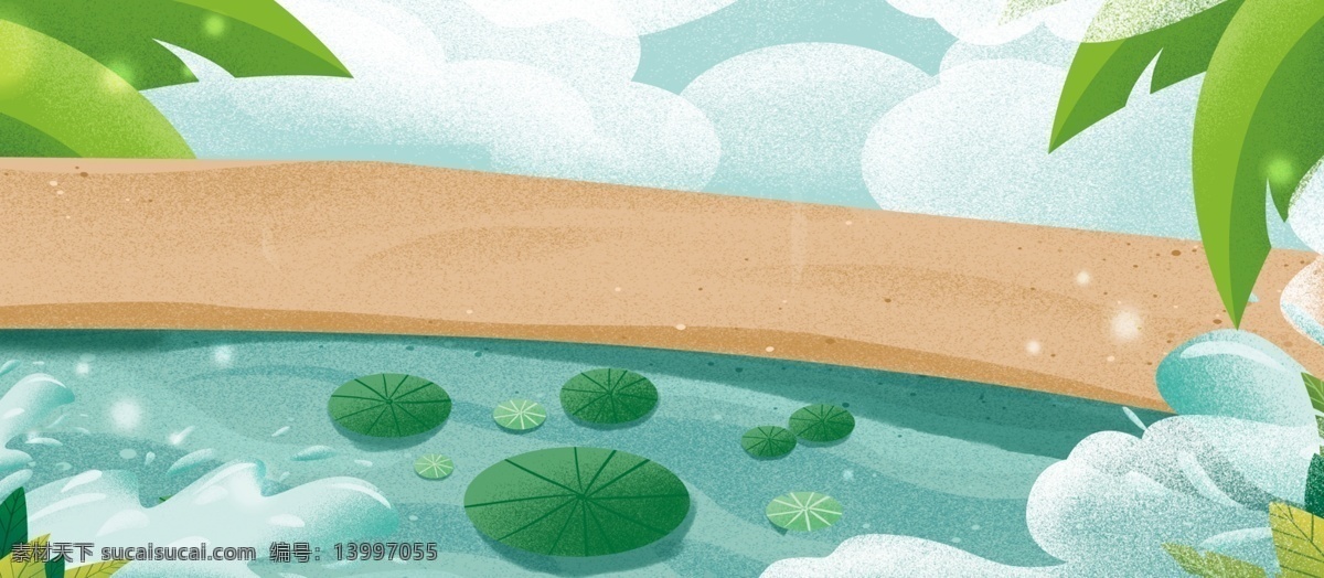 绿色 荷塘 荷花 插画 背景 中国风背景 荷塘背景 赏荷花 插画背景 荷花背景 夏天背景 夏季背景