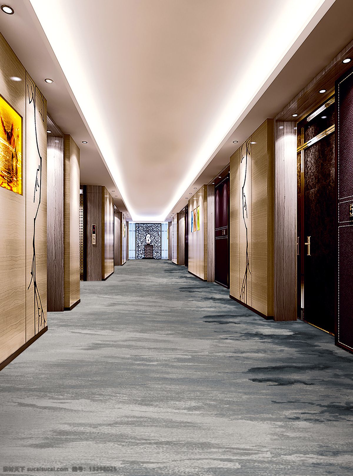 酒店走廊 走道 灰色调 地毯图案 地毯设计 设计方案 水墨 泼墨图案 酒店效果图