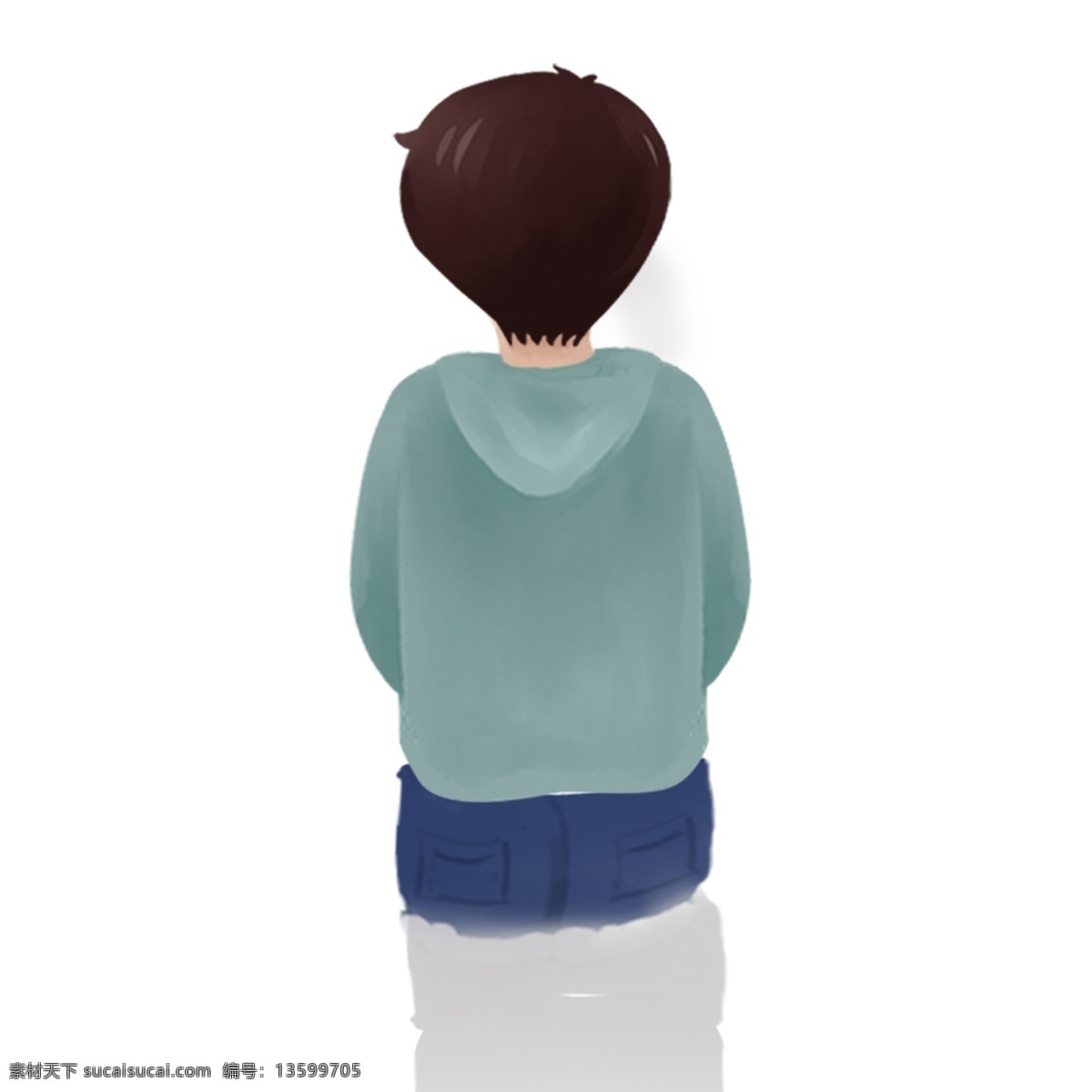 小 男孩 人物 背影 插画 蓝色 衣服 卡通 彩色 小清新 创意 手绘 绘画元素 现代 简约 装饰 图案