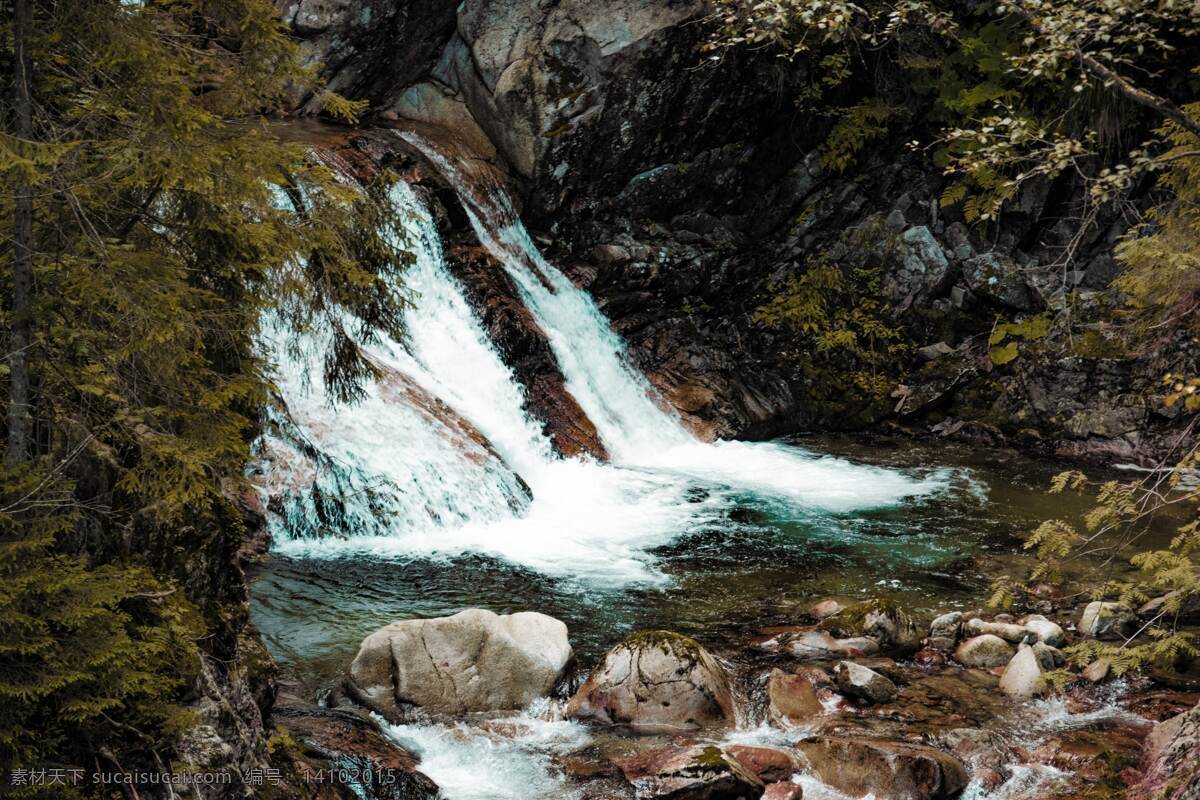 瀑布图片 瀑布 山涧 山林 树林 溪流 激流 飞瀑 山壁上 河床 断层 风景 自然景观 自然风景