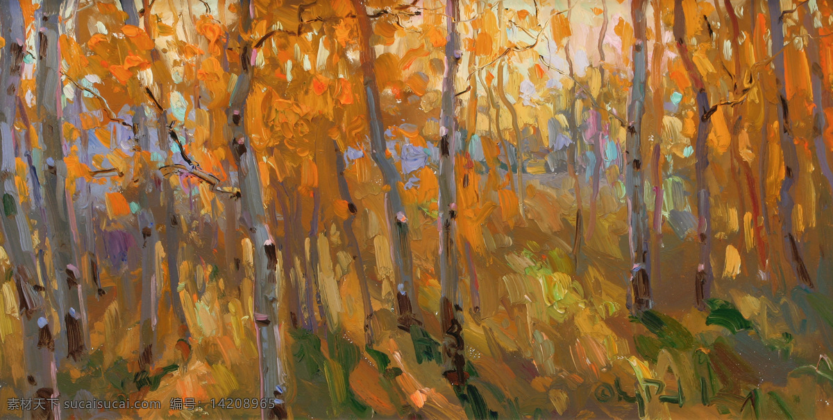 秋天 树林 高清风景油画 秋天的树林 油画素材下载 油画 装饰素材