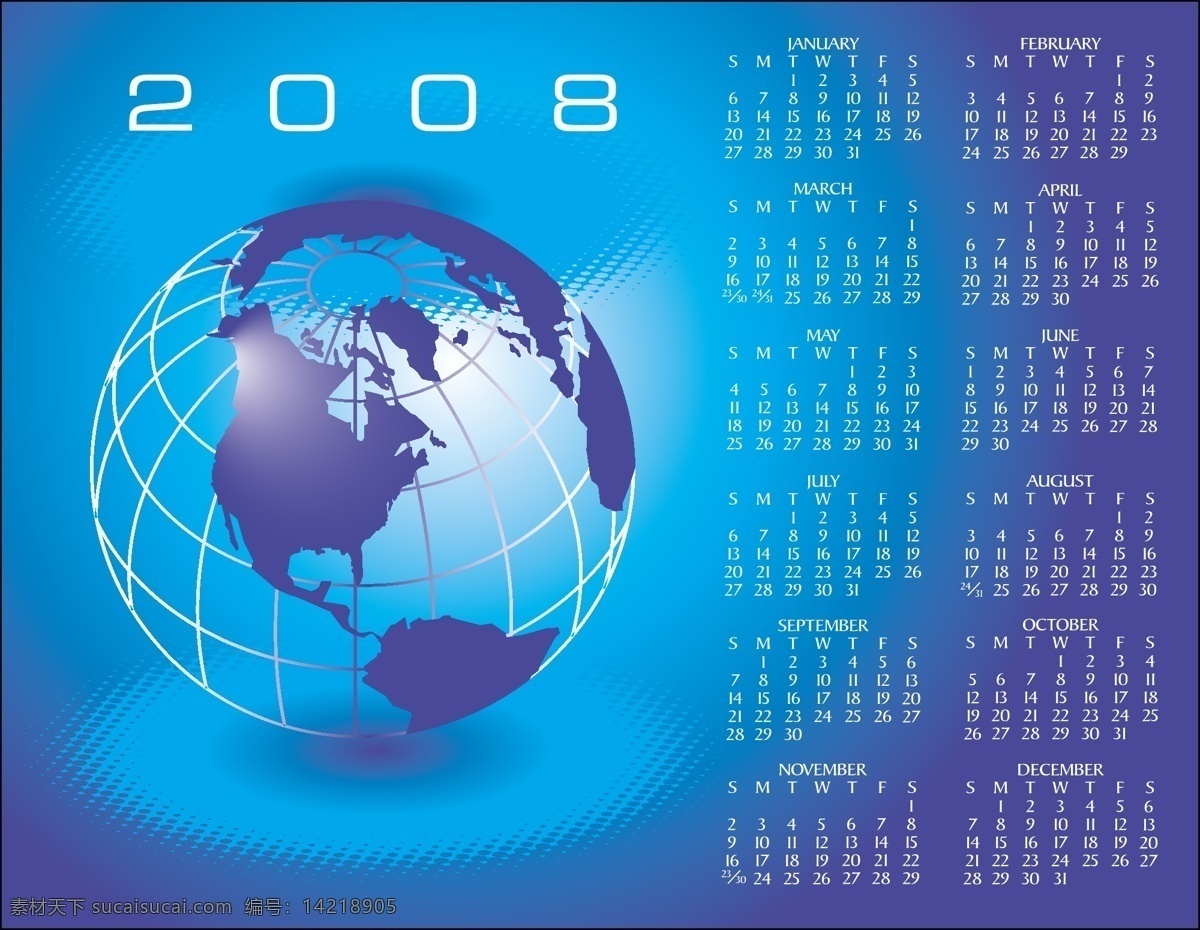 2008 年度 矢量 地球 向量的日历 矢量图 其他矢量图