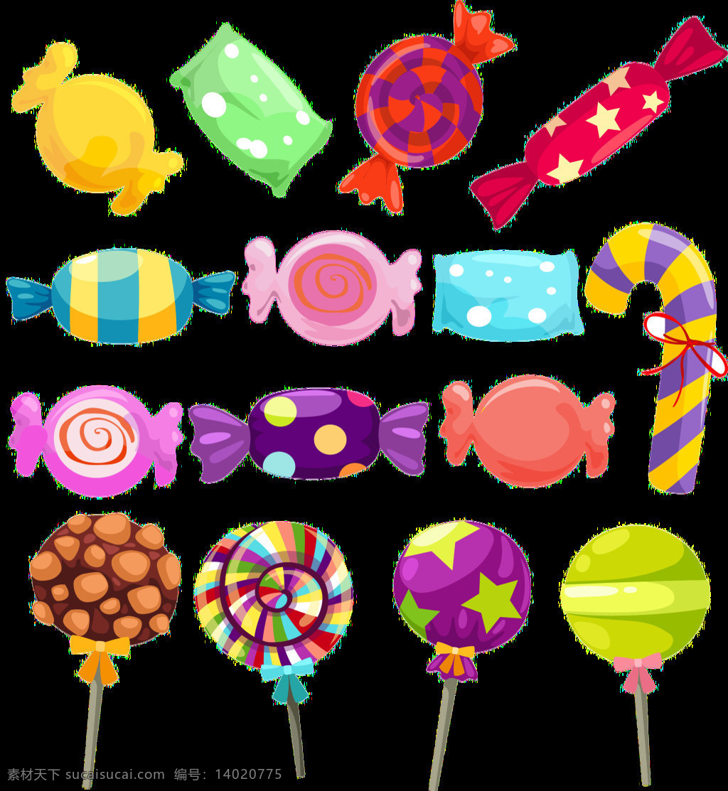 手绘 彩色 糖果 元素 甜蜜 包装 彩色条纹 棒棒糖 免抠