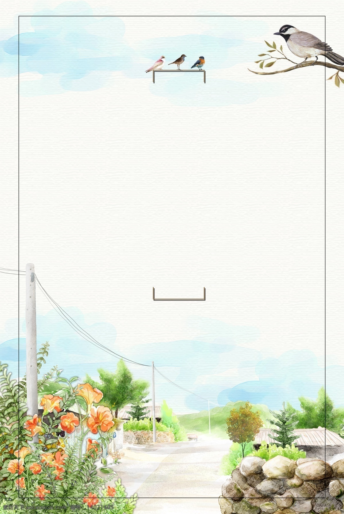 彩绘 花朵 风景 背景 图 背景素材 花鸟 水墨画 简约 电线杆 鸟语花香 古风花鸟 彩绘花鸟图 花鸟素材 古风背景