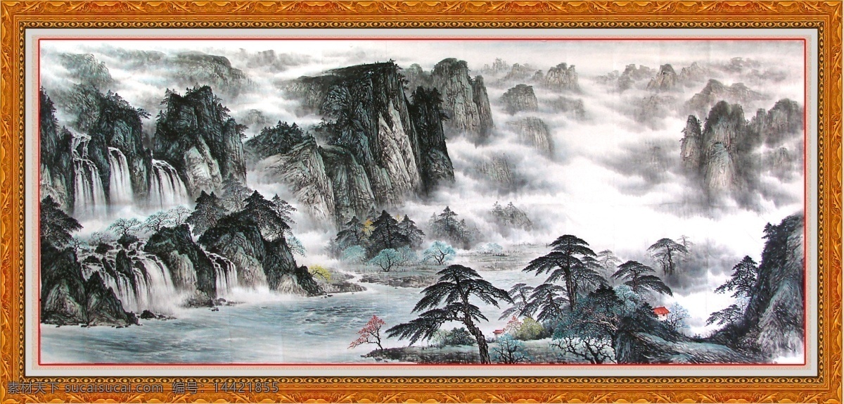 国画 模板下载 风景画 国画山水 国画山水画 客厅壁画 流水生财 山水风景 山水国画 山水画 无框画 紫气东来 旭日东升 大厅壁画 家居装饰素材 山水风景画
