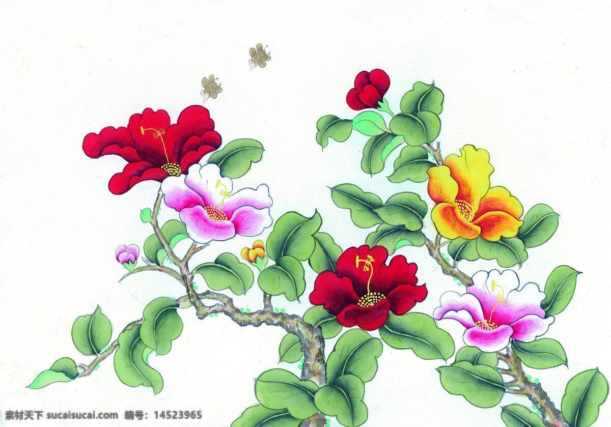 绿色 叶子 花卉 蜜蜂 水墨画 中国画 中国艺术 绘画艺术 国画 装饰画 中堂画 书画 文化艺术 书画文字